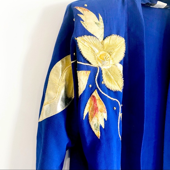 Vintage Blue and Gold Detailing Open Blazer - Picture 2 of 6